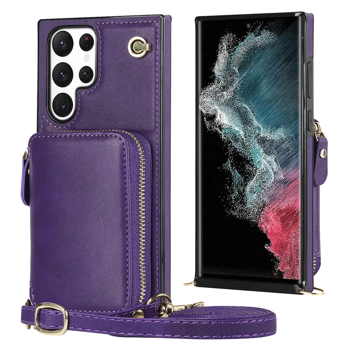 Buy Classic Crossbody Wallet Phone Case, Premium Leather, Credit Card Holder, Zipper Pocket Purse Handbag, Kickstand Shockproof Case - MOHINI at Caseles-Samsung Galaxy S25 Ultra, Mohini-Purple