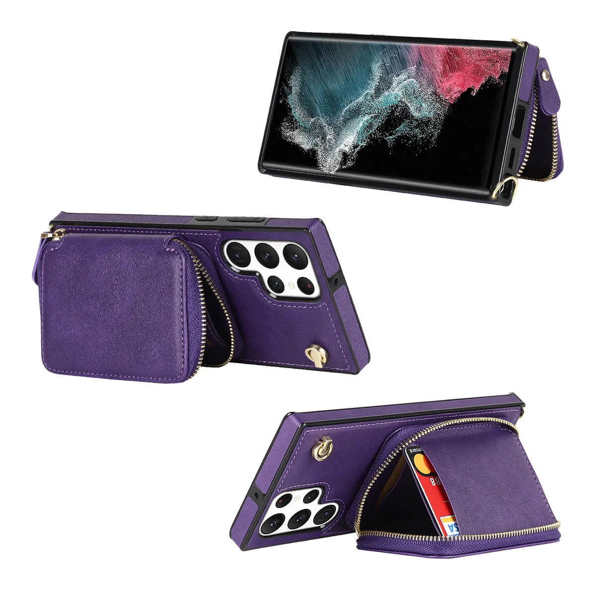 Buy Classic Crossbody Wallet Phone Case, Premium Leather, Credit Card Holder, Zipper Pocket Purse Handbag, Kickstand Shockproof Case - MOHINI at Caseles-Samsung Galaxy S25 Ultra, Mohini-Purple
