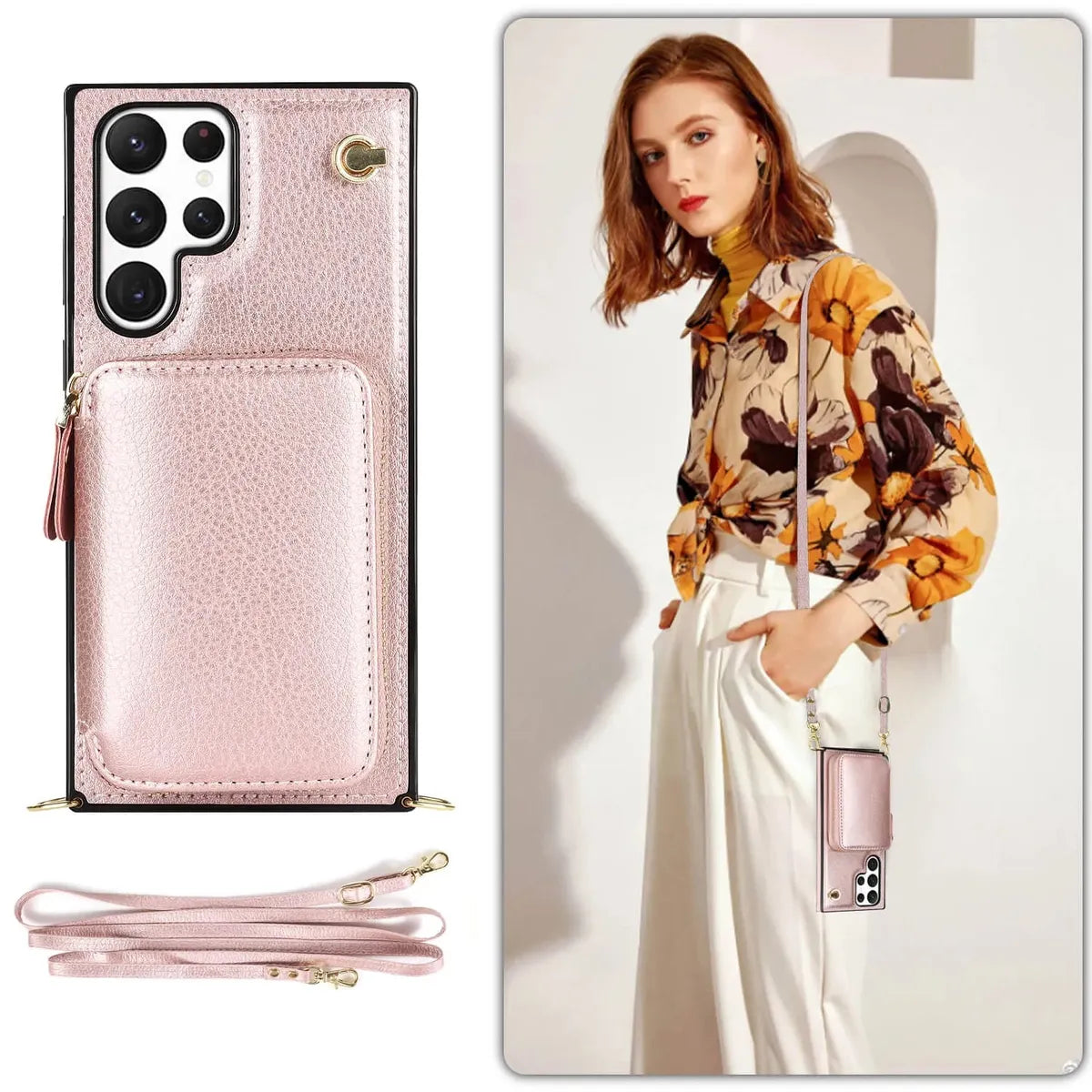Buy Classic Crossbody Wallet Phone Case, Premium Leather, Credit Card Holder, Zipper Pocket Purse Handbag, Kickstand Shockproof Case - MOHINI at Caseles-Samsung Galaxy S25 Ultra, Mohini-Purple
