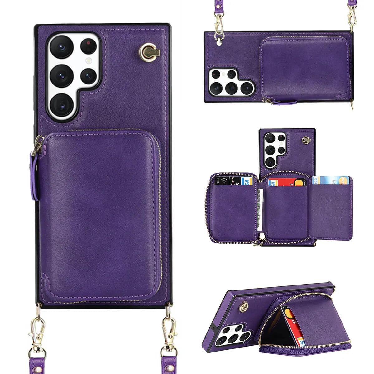 Buy Classic Crossbody Wallet Phone Case, Premium Leather, Credit Card Holder, Zipper Pocket Purse Handbag, Kickstand Shockproof Case - MOHINI at Caseles-Samsung Galaxy S25 Ultra, Mohini-Purple