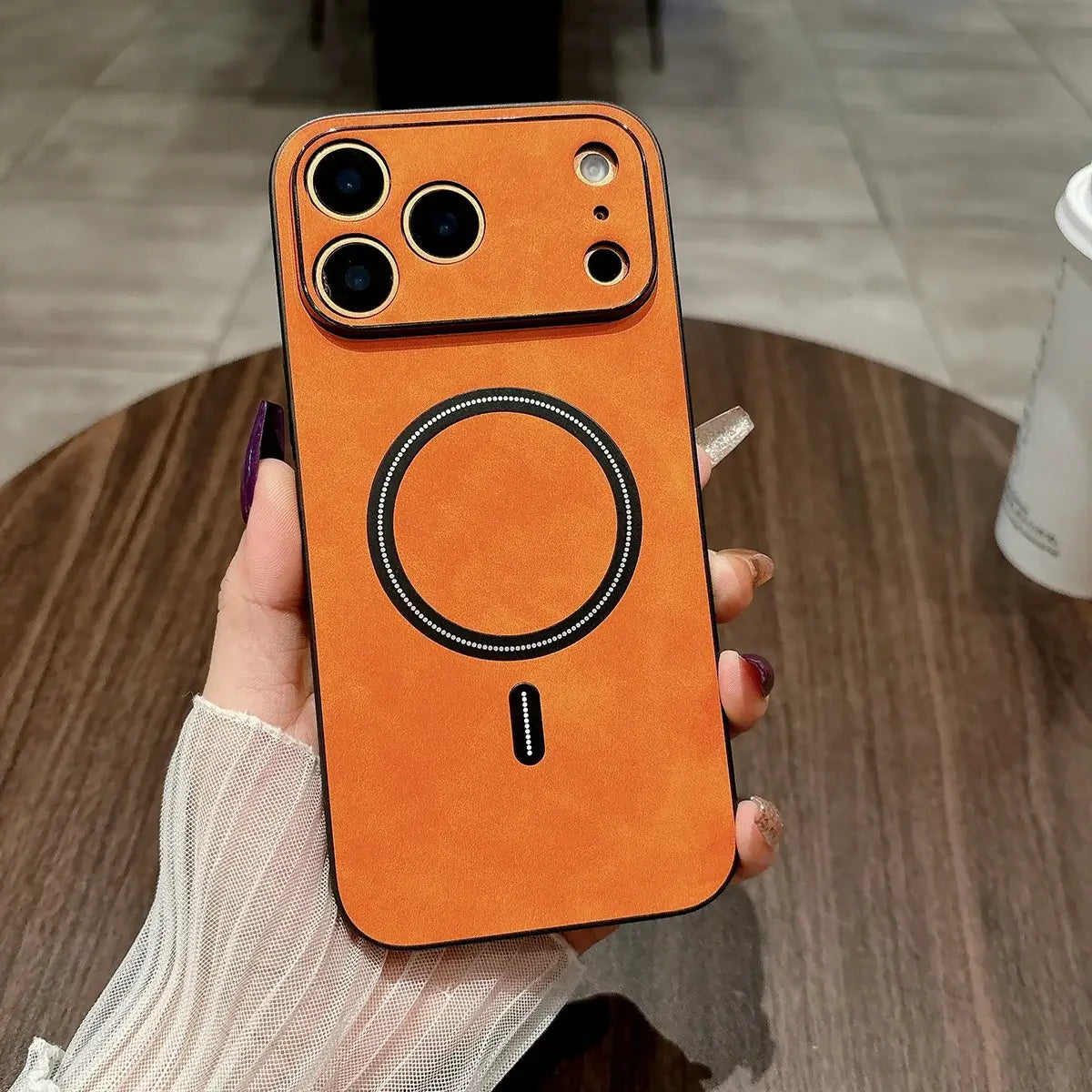 Buy Caseles MagSafe-compatible Ultra-Soft Nappa Leather with SnapLock Technology,Nappa at Caseles-iPhone 17 Pro Max, Orange