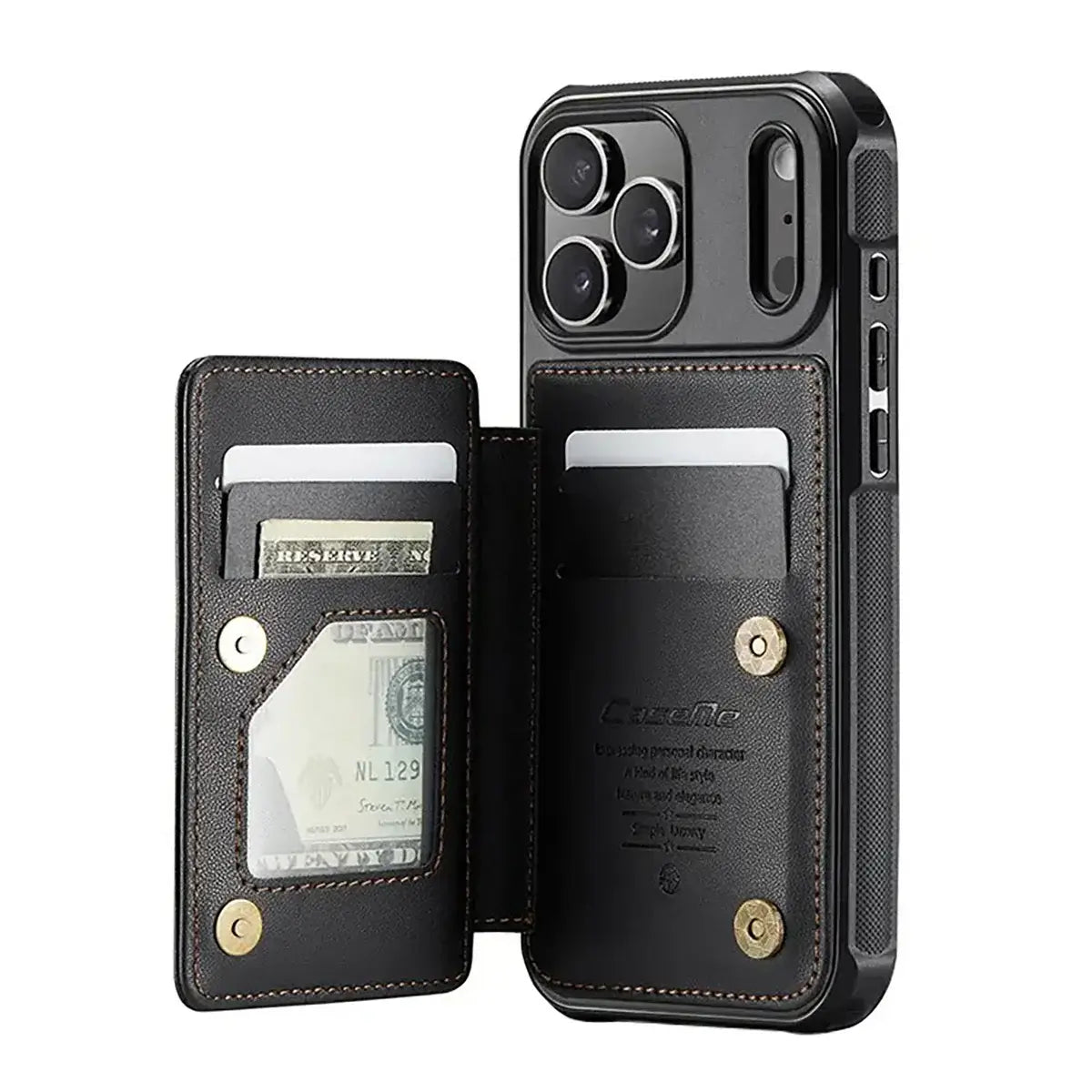 Buy Leather Flip Folio Phone Wallet Case, Magnetic Snap & RFID Blocking Card Slots, Kickstand Shockproof Protective Cover - NASH at Caseles-iPhone 17 Pro Max, Nash-Black