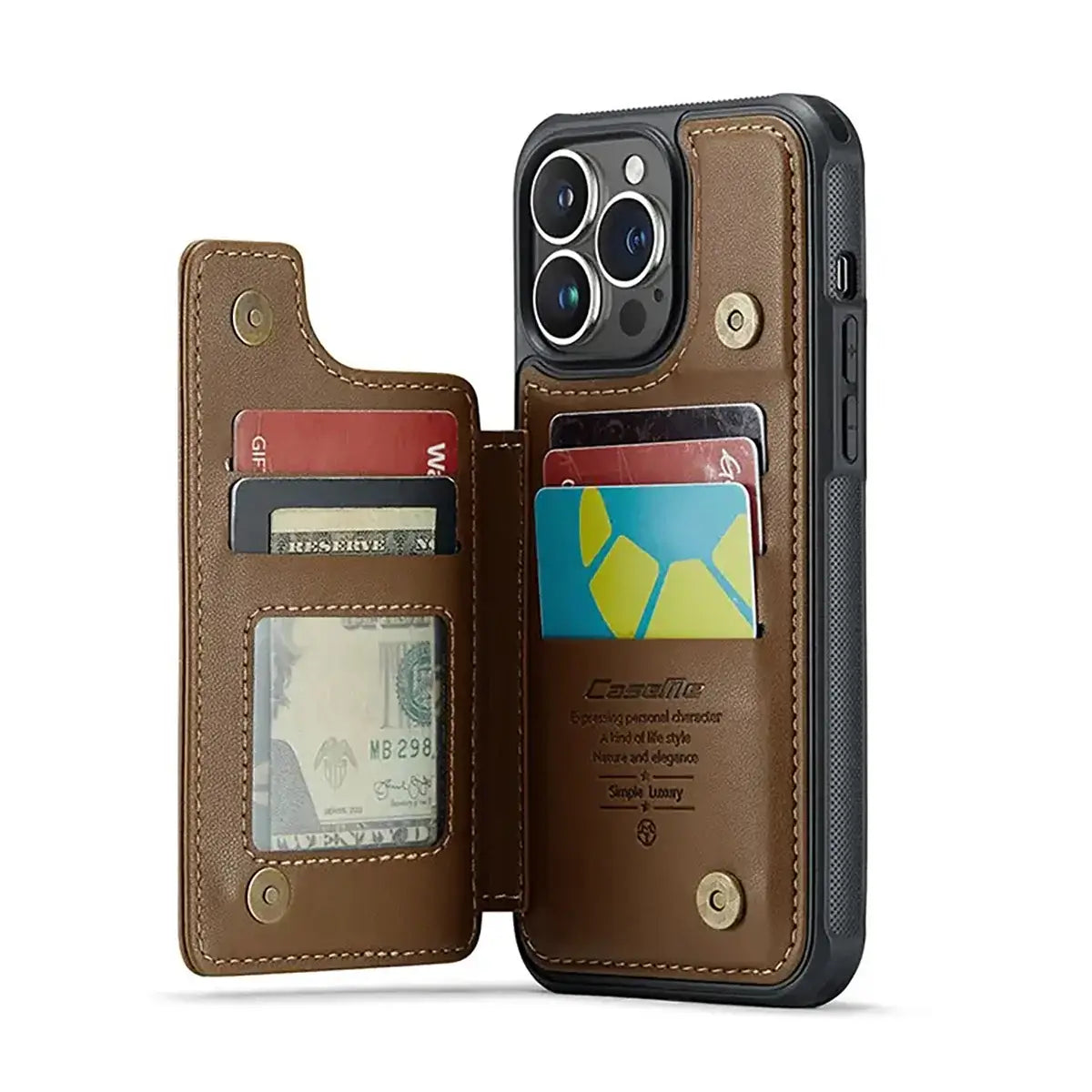 Buy Leather Flip Folio Phone Wallet Case, Magnetic Snap & RFID Blocking Card Slots, Kickstand Shockproof Protective Cover - NASH at Caseles-iPhone 17 Pro Max, Nash-Black