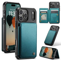Buy Leather Flip Folio Phone Wallet Case, Magnetic Snap & RFID Blocking Card Slots, Kickstand Shockproof Protective Cover - NASH at Caseles-iPhone 17 Pro Max, Nash-Blue