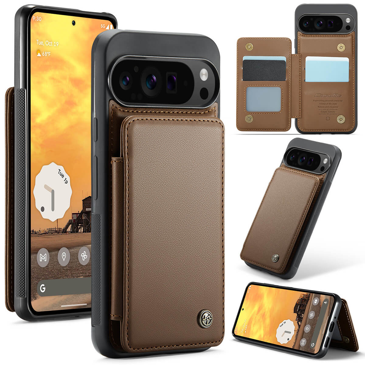 Buy Leather Flip Folio Phone Wallet Case, Magnetic Snap & RFID Blocking Card Slots, Kickstand Shockproof Protective Cover - NASHUA at Caseles-Google Pixel 10 Pro XL, Nash-Brown
