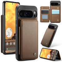 Buy Leather Flip Folio Phone Wallet Case, Magnetic Snap & RFID Blocking Card Slots, Kickstand Shockproof Protective Cover - NASHUA at Caseles-Google Pixel 10 Pro XL, Nash-Brown