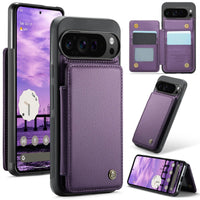 Buy Leather Flip Folio Phone Wallet Case, Magnetic Snap & RFID Blocking Card Slots, Kickstand Shockproof Protective Cover - NASHUA at Caseles-Google Pixel 10 Pro XL, Nash-Purple
