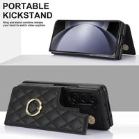 Buy Diamond Pattern Leather Wallet Case for Galaxy Z Fold, Multi-Card Slots & Ring Stand Cover - NATTIE at Caseles-Samsung Galaxy Z Fold 7, Black