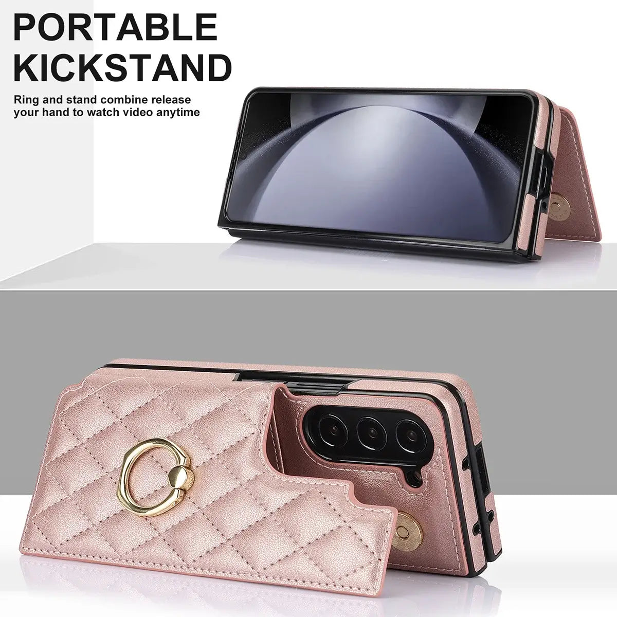 Buy Diamond Pattern Leather Wallet Case for Galaxy Z Fold, Multi-Card Slots & Ring Stand Cover - NATTIE at Caseles-Samsung Galaxy Z Fold 7, Black