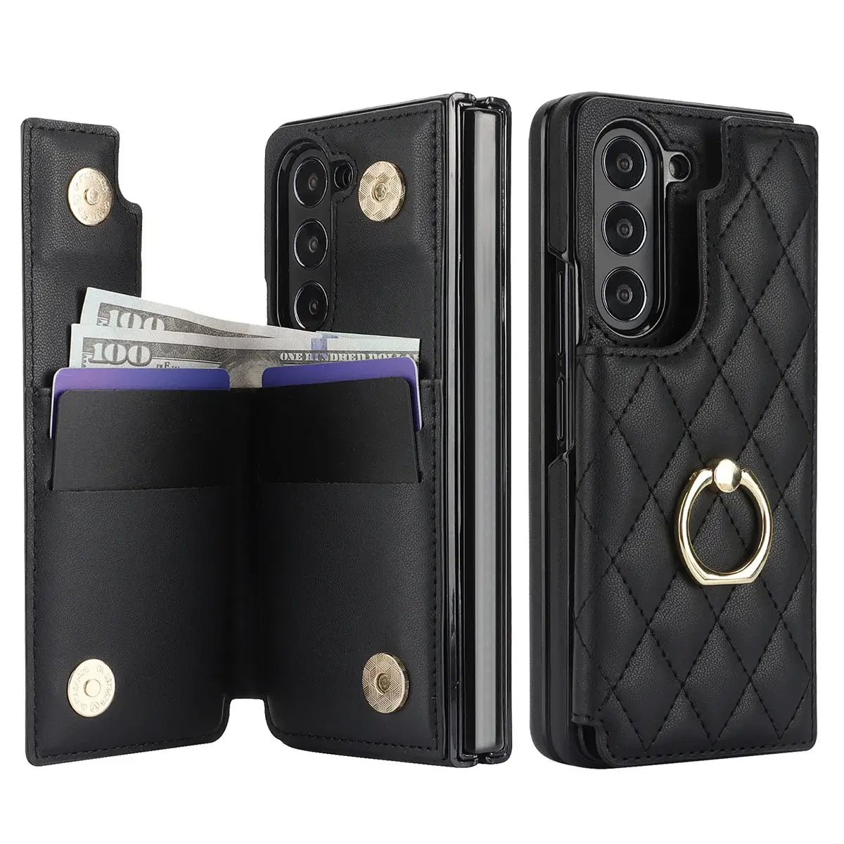Buy Diamond Pattern Leather Wallet Case for Galaxy Z Fold, Multi-Card Slots & Ring Stand Cover - NATTIE at Caseles-Samsung Galaxy Z Fold 7, Black