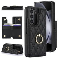 Buy Diamond Pattern Leather Wallet Case for Galaxy Z Fold, Multi-Card Slots & Ring Stand Cover - NATTIE at Caseles-Samsung Galaxy Z Fold 7, Black