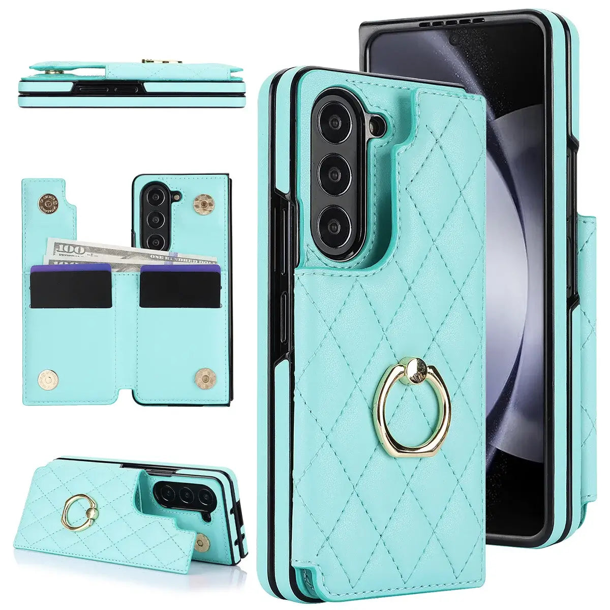 Buy Diamond Pattern Leather Wallet Case for Galaxy Z Fold, Multi-Card Slots & Ring Stand Cover - NATTIE at Caseles-Samsung Galaxy Z Fold 7, Light Blue