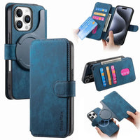 Buy Retro Magnetic Wallet Case, Support Magsafe, Detachable 2in1 Folio Flip Cover, with Card Slots - Nelson at Caseles-iPhone 16 Pro Max, Blue