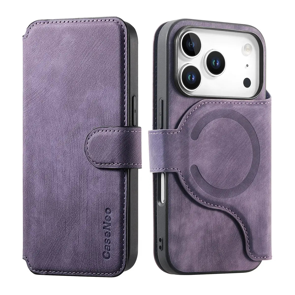 Buy Retro Magnetic Wallet Case, Support Magsafe, Detachable 2in1 Folio Flip Cover, with Card Slots - Nelson at Caseles-iPhone 17 Pro Max, Black