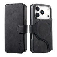 Buy Retro Magnetic Wallet Case, Support Magsafe, Detachable 2in1 Folio Flip Cover, with Card Slots - Nelson at Caseles-iPhone 17 Pro Max, Black