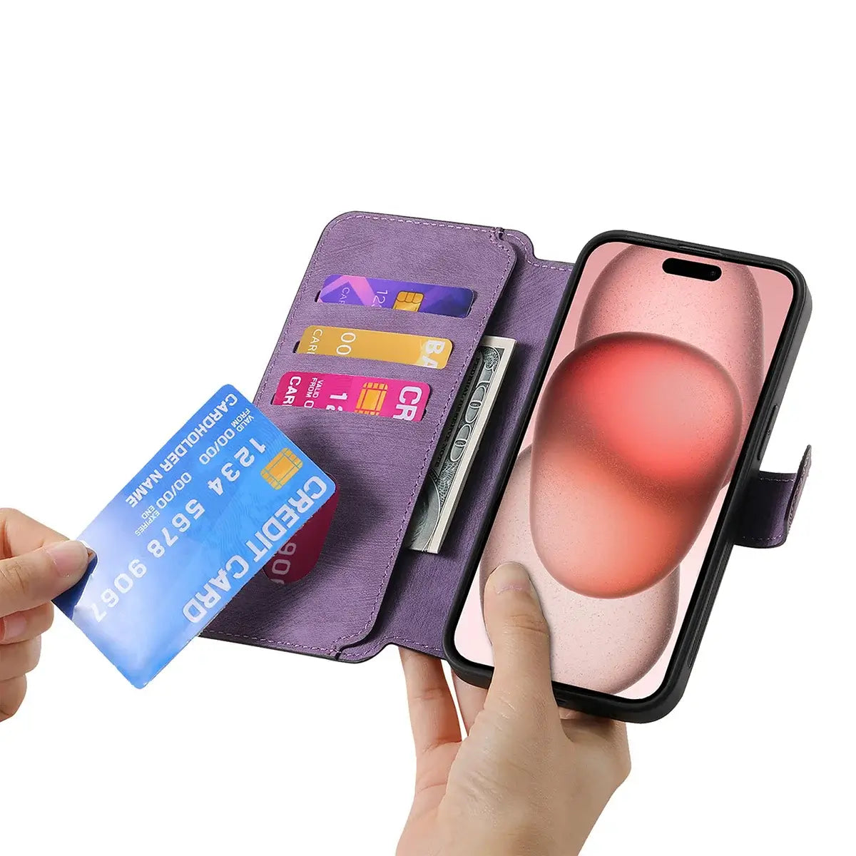 Buy Retro Magnetic Wallet Case, Support Magsafe, Detachable 2in1 Folio Flip Cover, with Card Slots - Nelson at Caseles-iPhone 17 Pro Max, Black