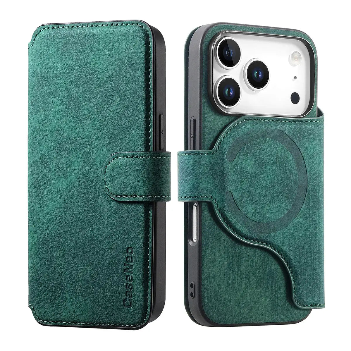 Buy Retro Magnetic Wallet Case, Support Magsafe, Detachable 2in1 Folio Flip Cover, with Card Slots - Nelson at Caseles-iPhone 17 Pro Max, Black