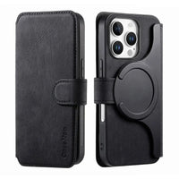 Buy Retro Magnetic Wallet Case, Support Magsafe, Detachable 2in1 Folio Flip Cover, with Card Slots - Nelson at Caseles-iPhone 16 Pro Max, Black