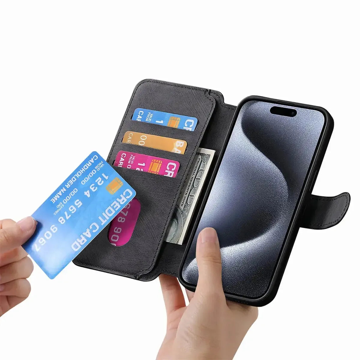 Buy Retro Magnetic Wallet Case, Support Magsafe, Detachable 2in1 Folio Flip Cover, with Card Slots - Nelson at Caseles-iPhone 16 Pro Max, Black