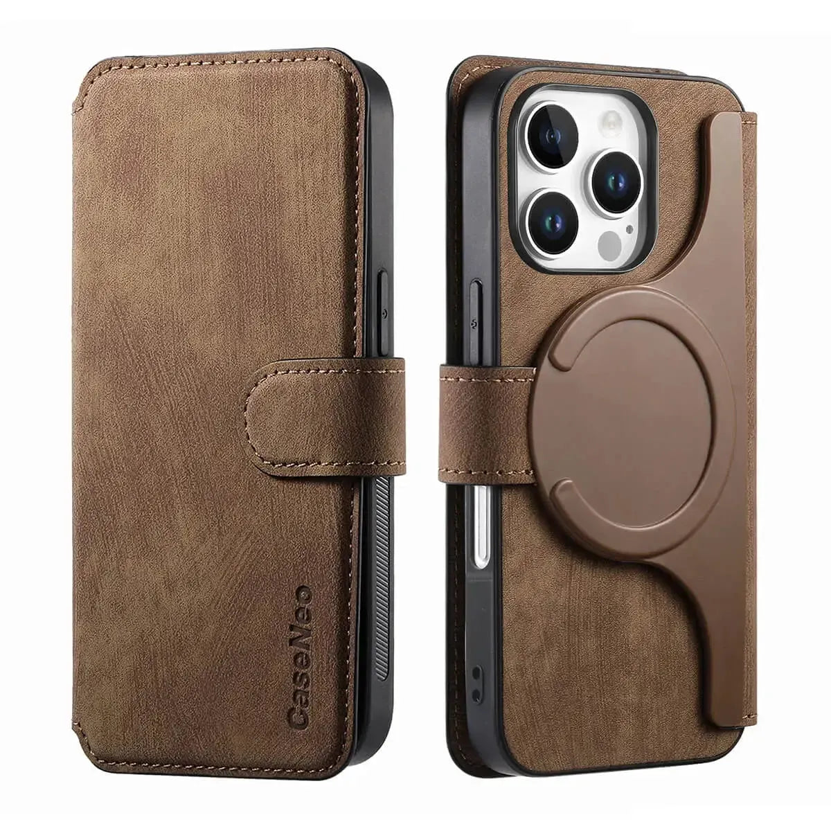 Buy Retro Magnetic Wallet Case, Support Magsafe, Detachable 2in1 Folio Flip Cover, with Card Slots - Nelson at Caseles-iPhone 16 Pro Max, Black