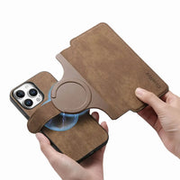 Buy Retro Magnetic Wallet Case, Support Magsafe, Detachable 2in1 Folio Flip Cover, with Card Slots - Nelson at Caseles-iPhone 16 Pro Max, Black