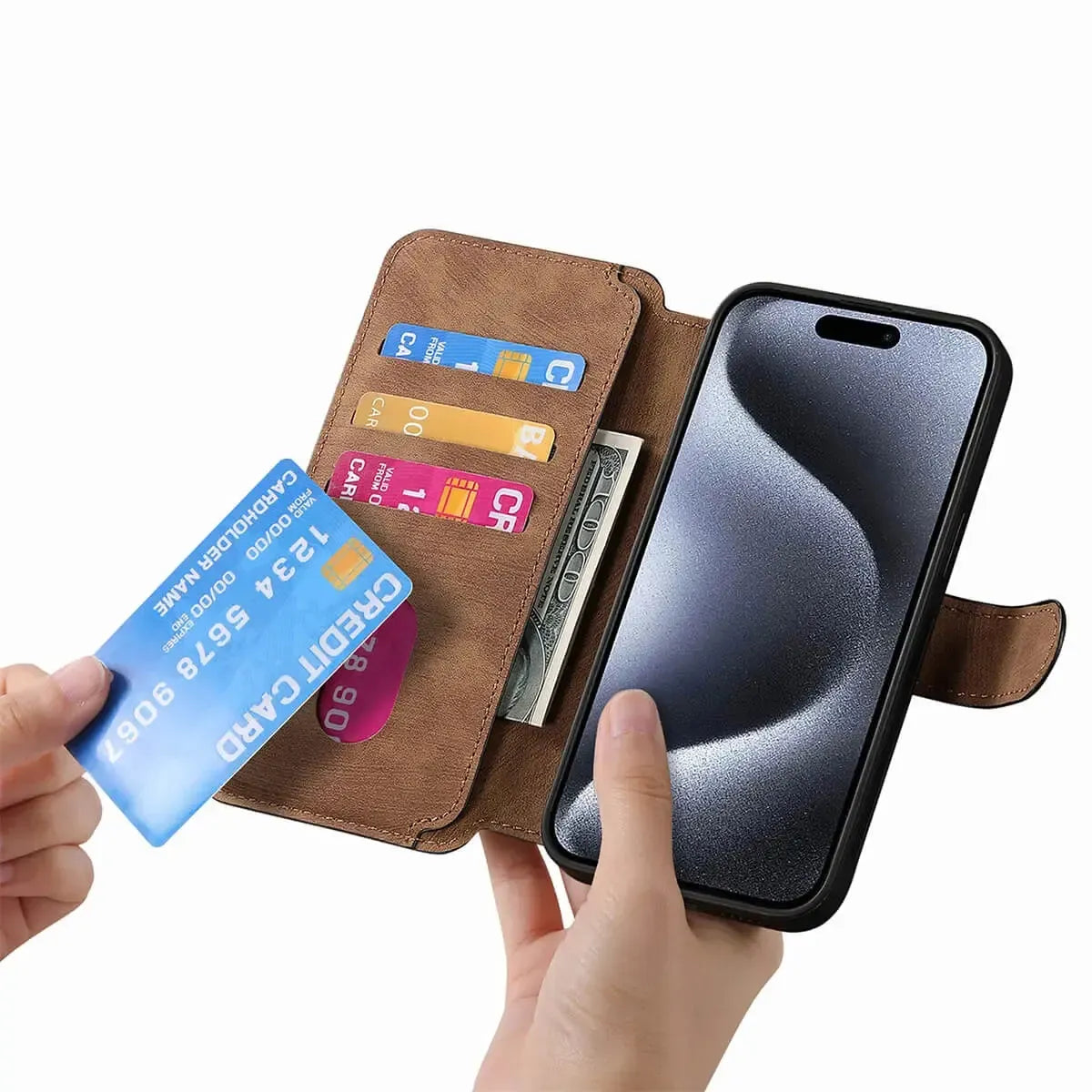 Buy Retro Magnetic Wallet Case, Support Magsafe, Detachable 2in1 Folio Flip Cover, with Card Slots - Nelson at Caseles-iPhone 16 Pro Max, Black