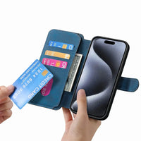 Buy Retro Magnetic Wallet Case, Support Magsafe, Detachable 2in1 Folio Flip Cover, with Card Slots - Nelson at Caseles-iPhone 16 Pro Max, Black