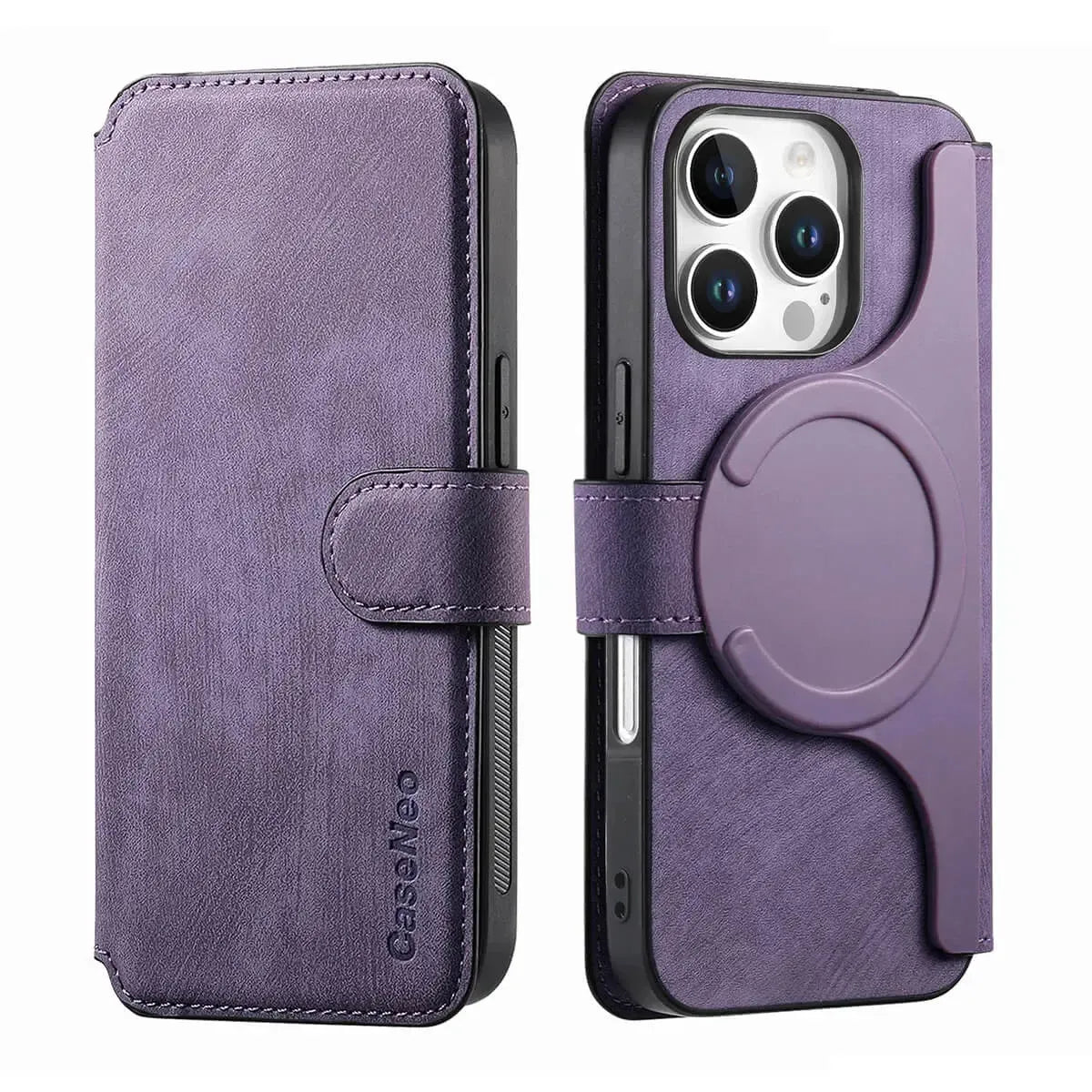 Buy Retro Magnetic Wallet Case, Support Magsafe, Detachable 2in1 Folio Flip Cover, with Card Slots - Nelson at Caseles-iPhone 16 Pro Max, Black