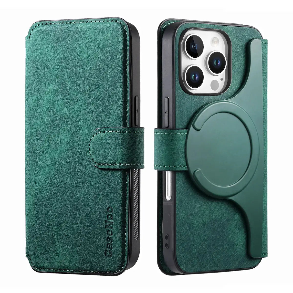 Buy Retro Magnetic Wallet Case, Support Magsafe, Detachable 2in1 Folio Flip Cover, with Card Slots - Nelson at Caseles-iPhone 17 Pro Max, Black