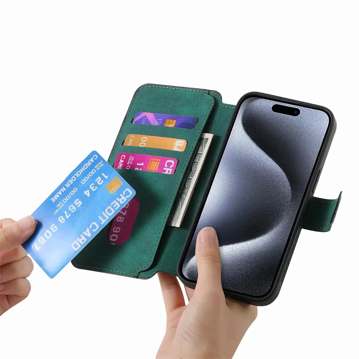 Buy Retro Magnetic Wallet Case, Support Magsafe, Detachable 2in1 Folio Flip Cover, with Card Slots - Nelson at Caseles-iPhone 17 Pro Max, Black