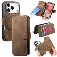 Buy Retro Magnetic Wallet Case, Support Magsafe, Detachable 2in1 Folio Flip Cover, with Card Slots - Nelson at Caseles-iPhone 17 Pro Max, Brown