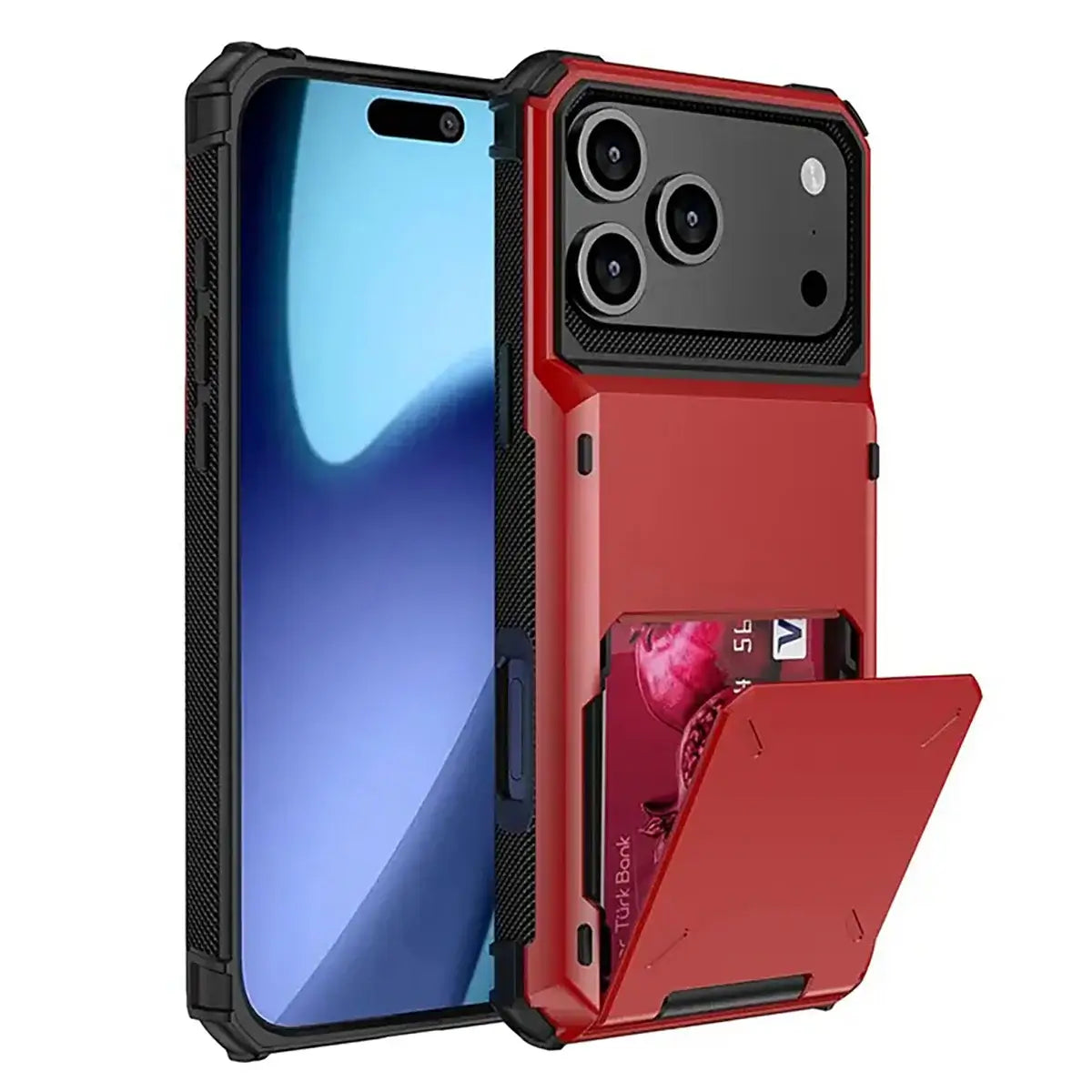 Buy Flip Hidden Pocket Wallet Phone Case, Card Slot Credit Card Holder Dual Layer Hybrid TPU Bumper Armor Protective Hard Shell Back Cover,Noel at Caseles-iPhone 17 Pro Max, Red