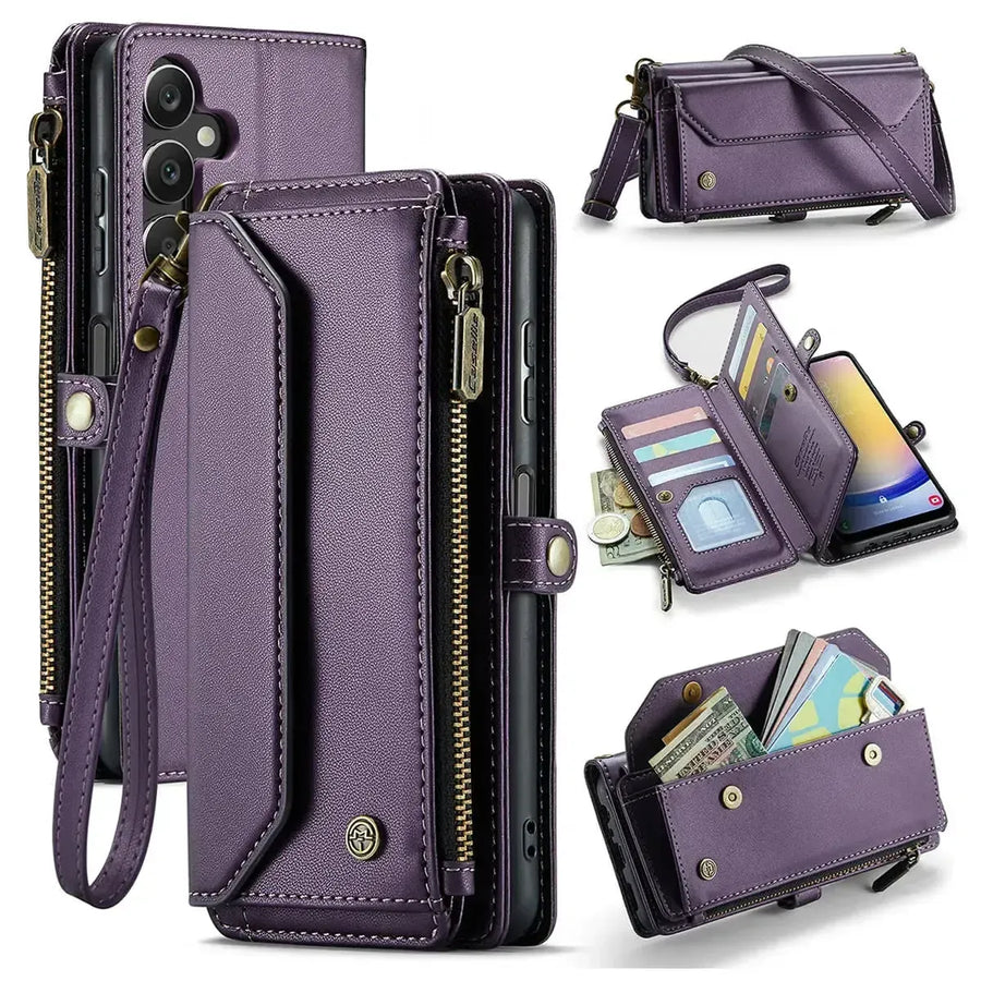 Buy Zipper Wallet Phone Case, RFID Blocking, Leather, Card Slots, for Samsung Galaxy - NOVA at Caseles-Samsung Galaxy A72 5G, Aurora-Purple