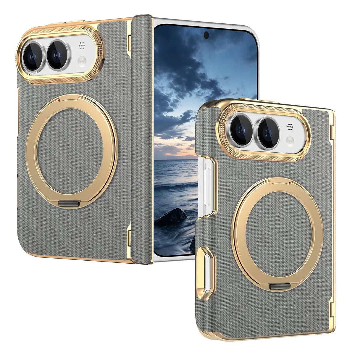 Buy Magnetic 360° Rotating Ring Stand Case with Hinge Protection, Electroplated Gold Frame & Drop-Proof Defense - ORBIS at Caseles-iPhone Ultra, Bronze