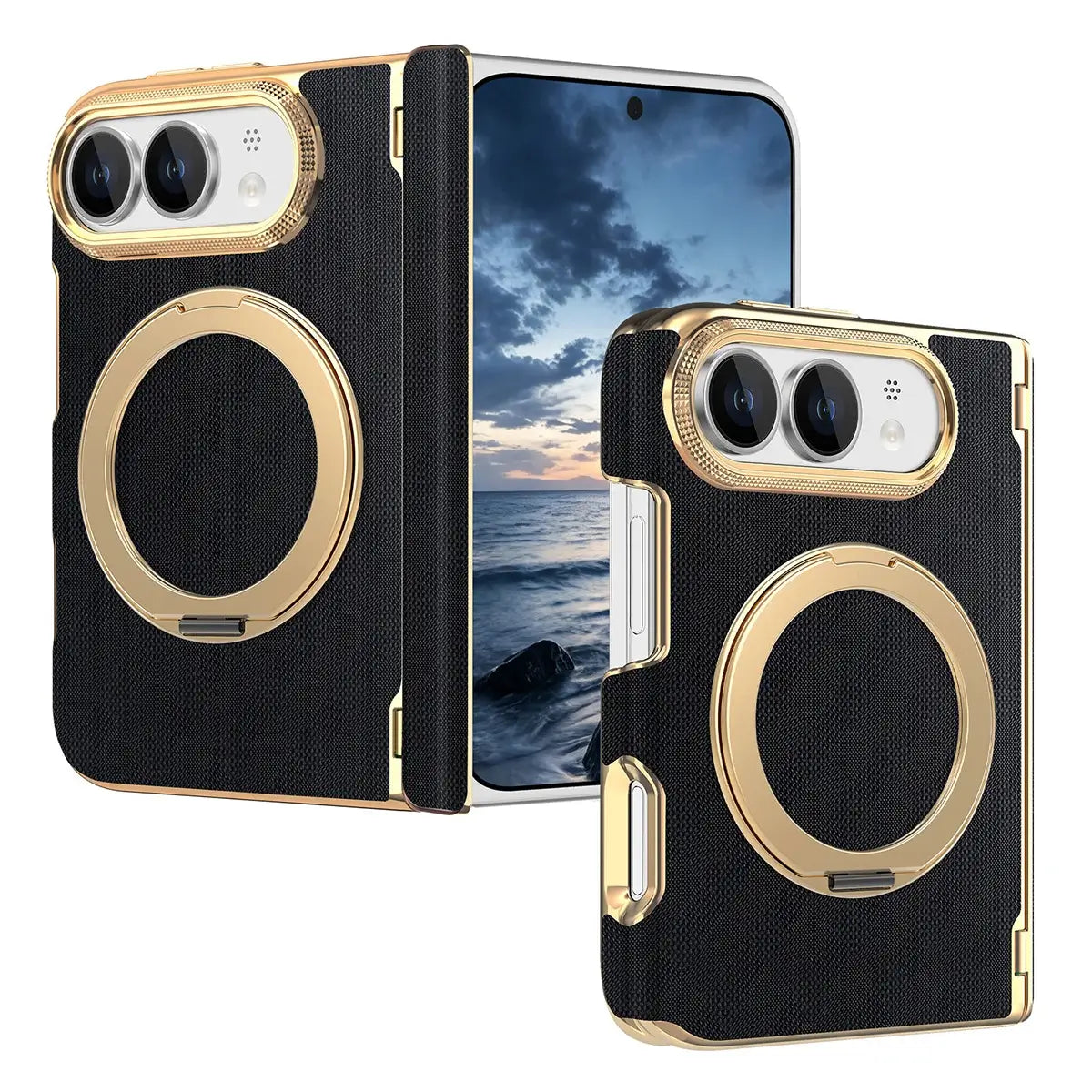 Buy Magnetic 360° Rotating Ring Stand Case with Hinge Protection, Electroplated Gold Frame & Drop-Proof Defense - ORBIS at Caseles-iPhone Ultra, Bronze