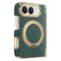 Buy Magnetic 360° Rotating Ring Stand Case with Hinge Protection, Electroplated Gold Frame & Drop-Proof Defense - ORBIS at Caseles-iPhone Ultra, Bronze