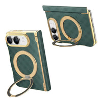 Buy Magnetic 360° Rotating Ring Stand Case with Hinge Protection, Electroplated Gold Frame & Drop-Proof Defense - ORBIS at Caseles-iPhone Ultra, Bronze