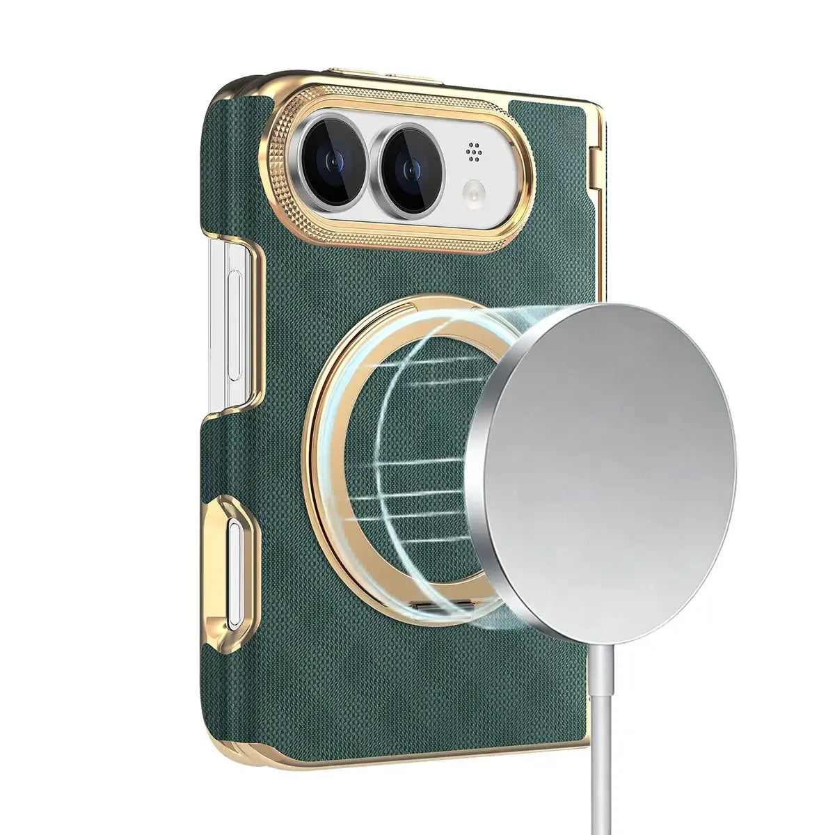 Buy Magnetic 360° Rotating Ring Stand Case with Hinge Protection, Electroplated Gold Frame & Drop-Proof Defense - ORBIS at Caseles-iPhone Ultra, Bronze