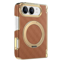 Buy Magnetic 360° Rotating Ring Stand Case with Hinge Protection, Electroplated Gold Frame & Drop-Proof Defense - ORBIS at Caseles-iPhone Ultra, Bronze