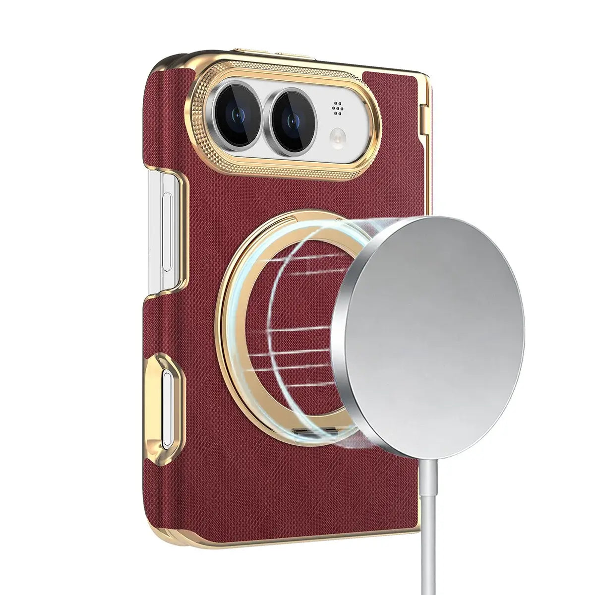 Buy Magnetic 360° Rotating Ring Stand Case with Hinge Protection, Electroplated Gold Frame & Drop-Proof Defense - ORBIS at Caseles-iPhone Ultra, Bronze