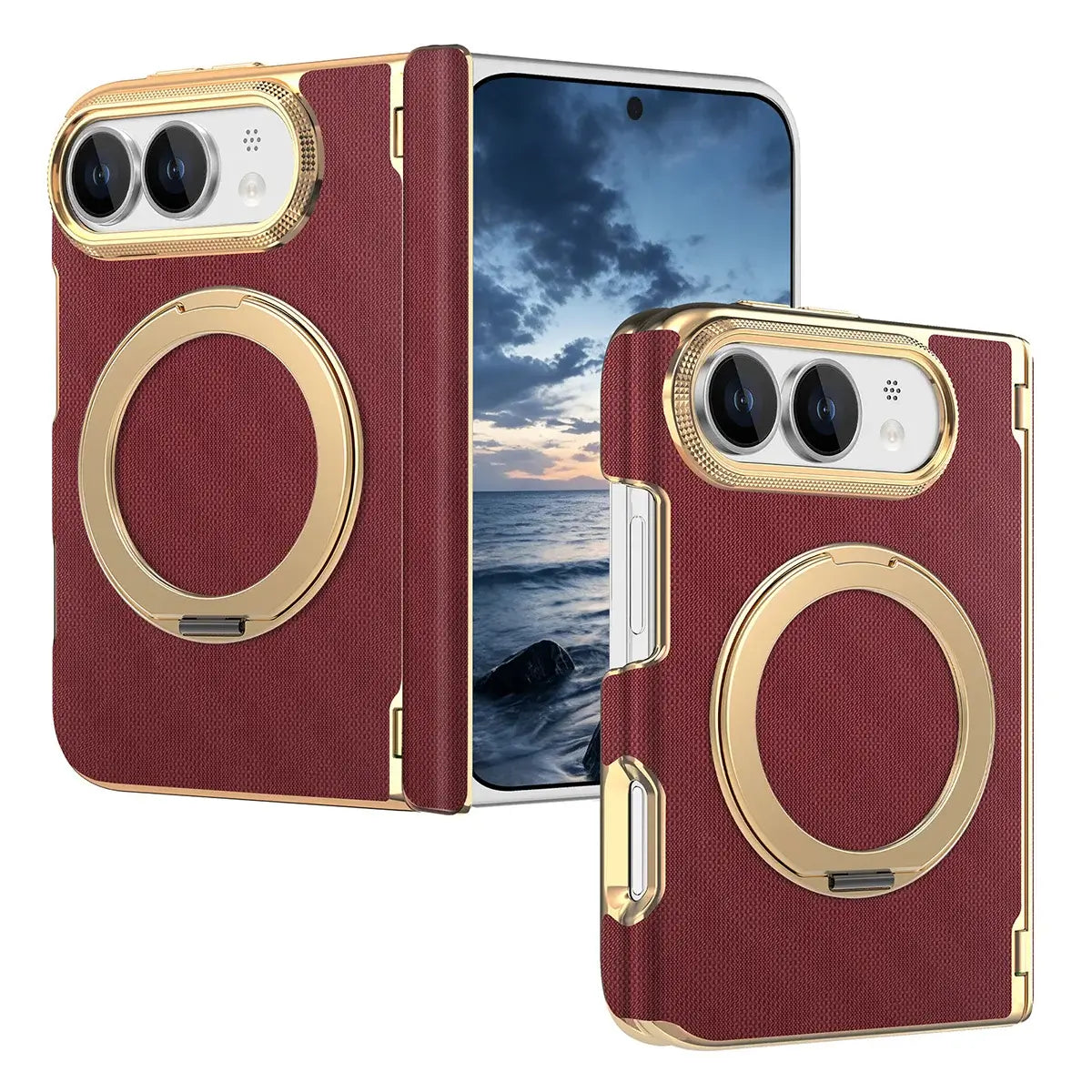 Buy Magnetic 360° Rotating Ring Stand Case with Hinge Protection, Electroplated Gold Frame & Drop-Proof Defense - ORBIS at Caseles-iPhone Ultra, Bronze