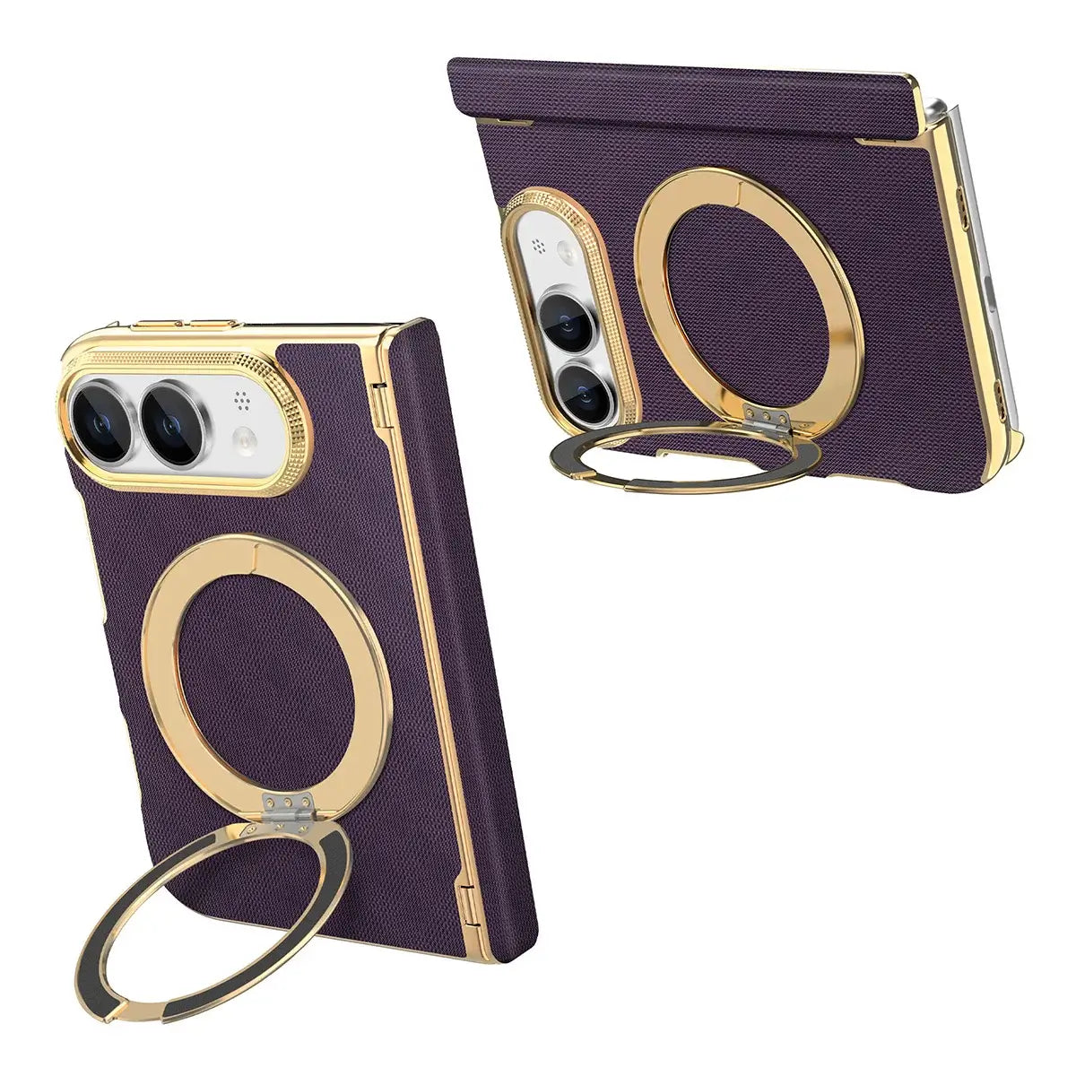 Buy Magnetic 360° Rotating Ring Stand Case with Hinge Protection, Electroplated Gold Frame & Drop-Proof Defense - ORBIS at Caseles-iPhone Ultra, Bronze
