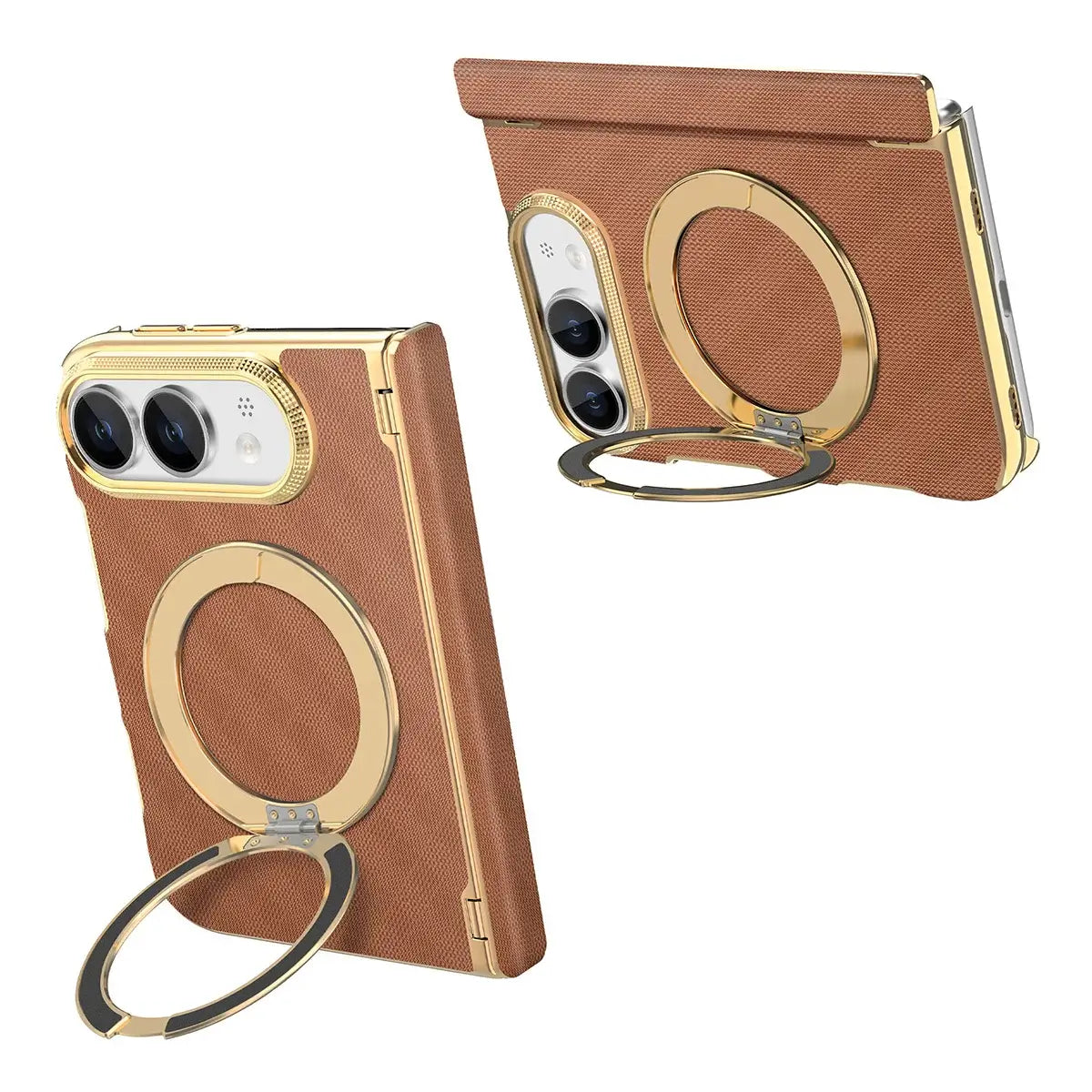 Buy Magnetic 360° Rotating Ring Stand Case with Hinge Protection, Electroplated Gold Frame & Drop-Proof Defense - ORBIS at Caseles-iPhone Ultra, Bronze