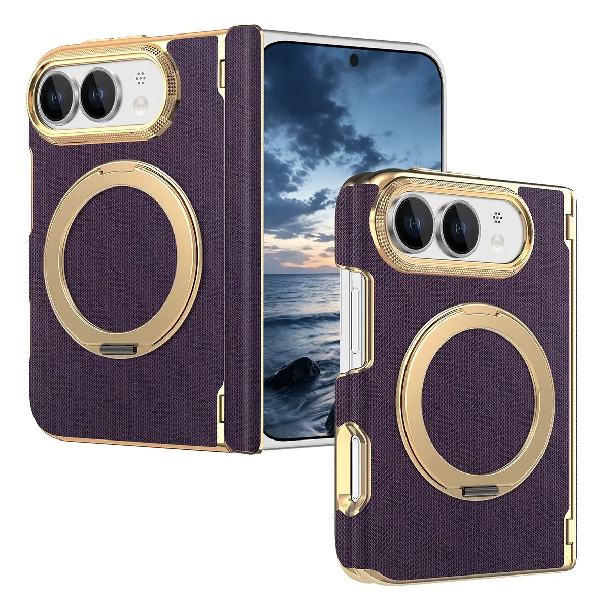 Buy Magnetic 360° Rotating Ring Stand Case with Hinge Protection, Electroplated Gold Frame & Drop-Proof Defense - ORBIS at Caseles-iPhone Ultra, Bronze