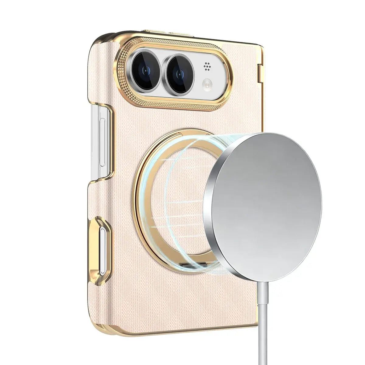 Buy Magnetic 360° Rotating Ring Stand Case with Hinge Protection, Electroplated Gold Frame & Drop-Proof Defense - ORBIS at Caseles-iPhone Ultra, Bronze