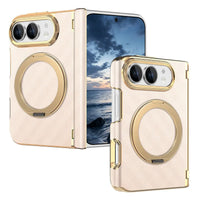 Buy Magnetic 360° Rotating Ring Stand Case with Hinge Protection, Electroplated Gold Frame & Drop-Proof Defense - ORBIS at Caseles-iPhone Ultra, Bronze