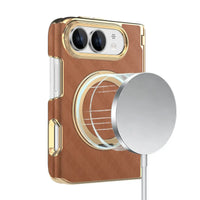 Buy Magnetic 360° Rotating Ring Stand Case with Hinge Protection, Electroplated Gold Frame & Drop-Proof Defense - ORBIS at Caseles-iPhone Ultra, Bronze