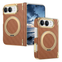Buy Magnetic 360° Rotating Ring Stand Case with Hinge Protection, Electroplated Gold Frame & Drop-Proof Defense - ORBIS at Caseles-iPhone Ultra, Bronze