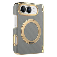Buy Magnetic 360° Rotating Ring Stand Case with Hinge Protection, Electroplated Gold Frame & Drop-Proof Defense - ORBIS at Caseles-iPhone Ultra, Bronze