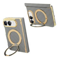 Buy Magnetic 360° Rotating Ring Stand Case with Hinge Protection, Electroplated Gold Frame & Drop-Proof Defense - ORBIS at Caseles-iPhone Ultra, Bronze